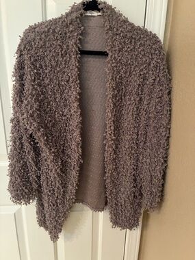 Blu Pepper Open-Front Shaggy Cardigan - Mauve Taupe